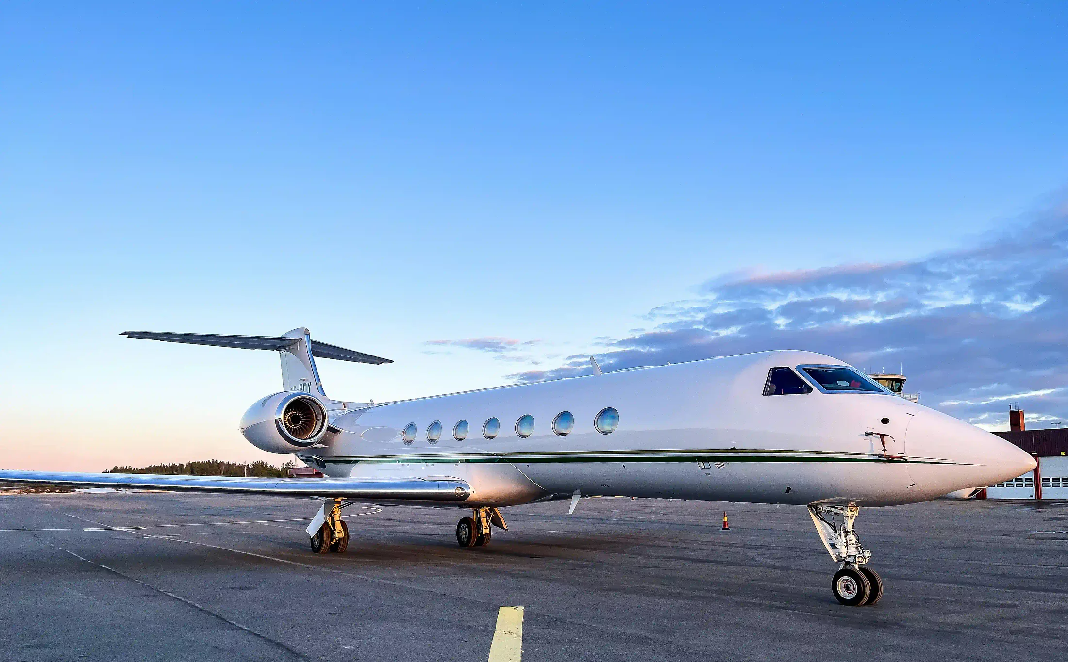 Gulfstream business jet in morning light after a full private jet detail