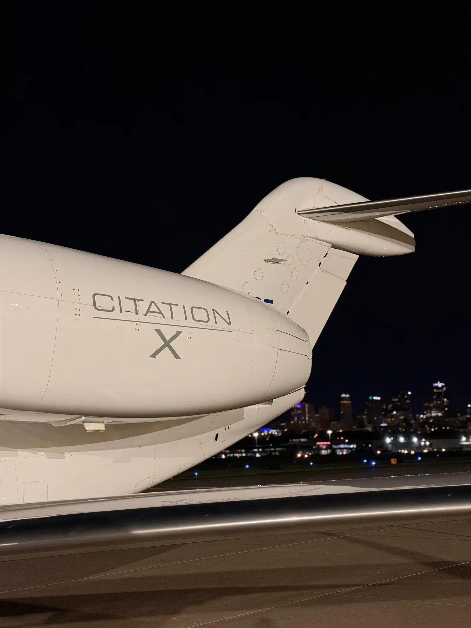 Citation X at night, exterior detail, aircraft detailing in Kansas City, Missouri