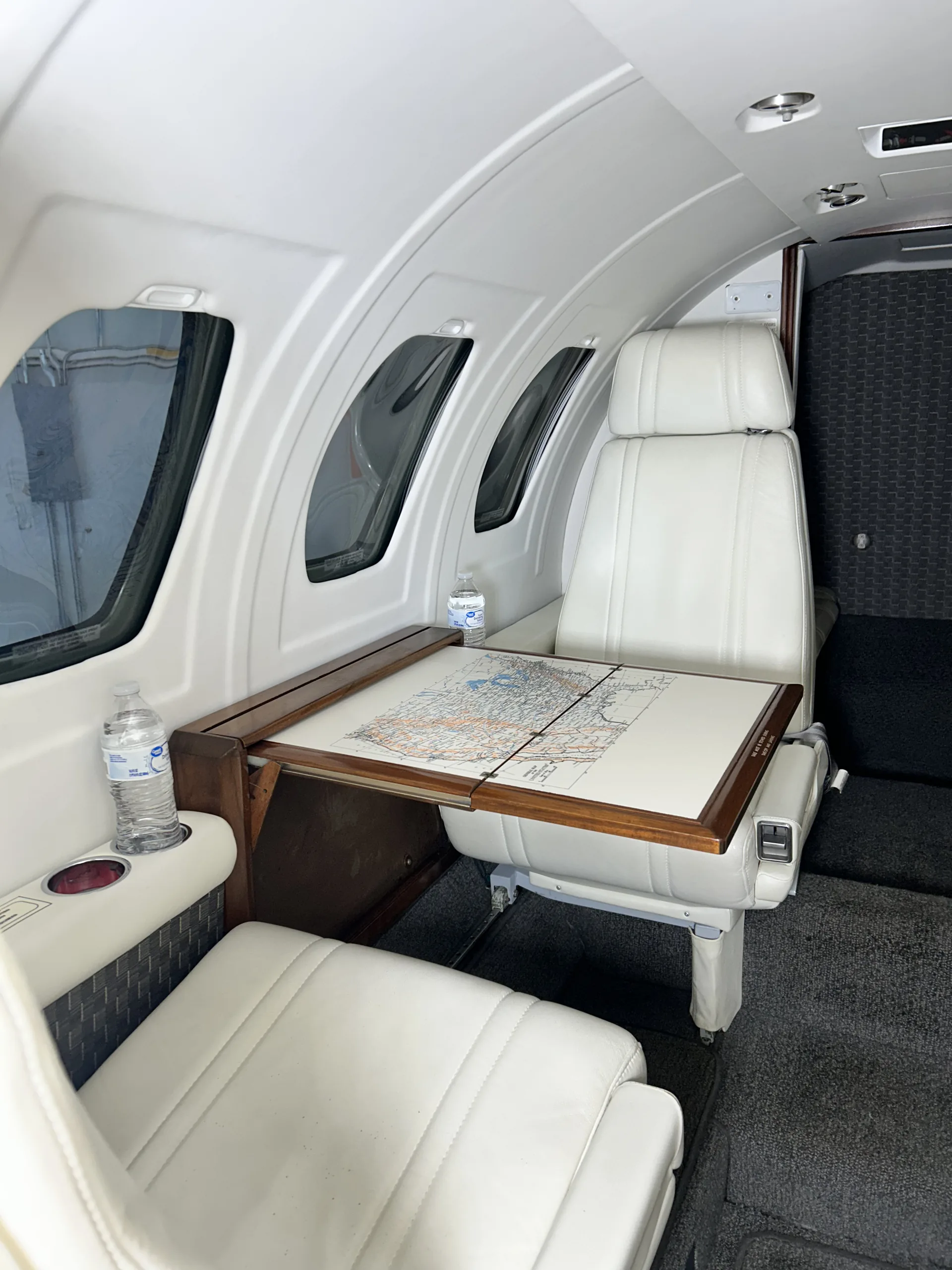 Business jet cabin after a full interior detail