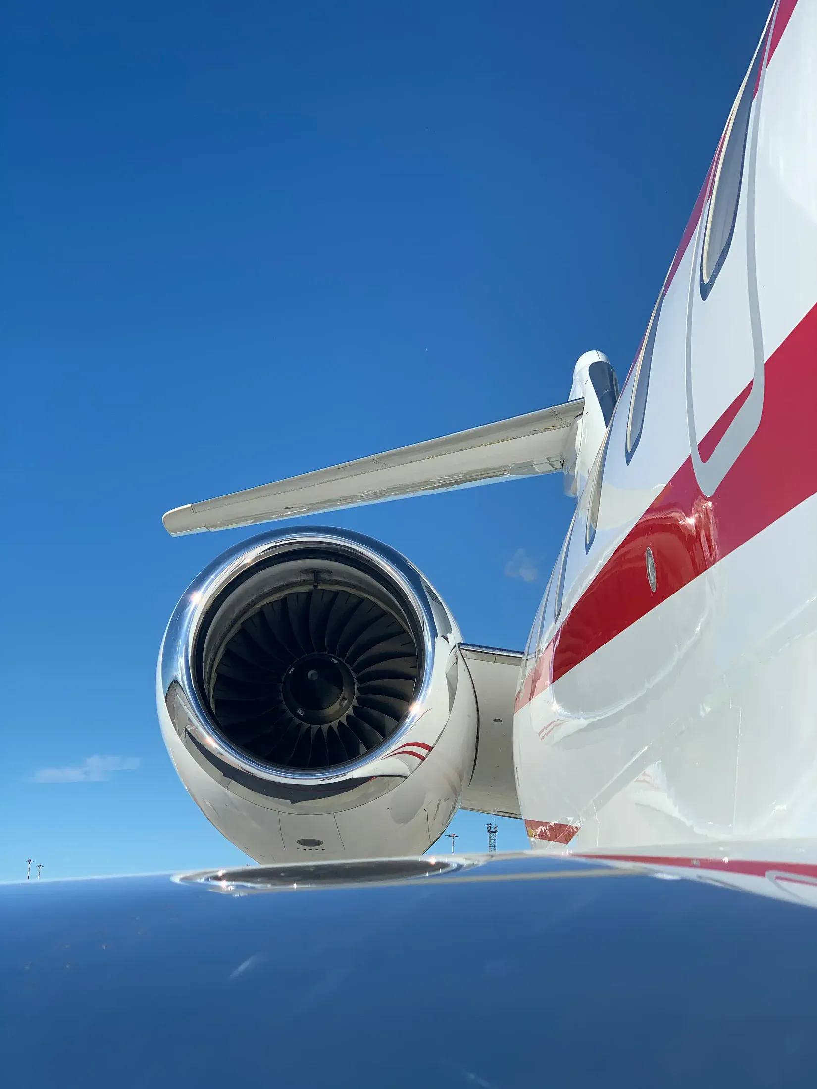 Business jet engine inlet polished to a mirror brightwork finish
