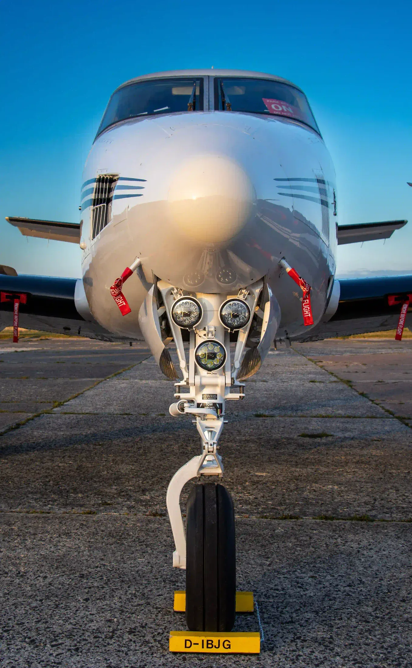 King Air at golden hour, exterior detail, aircraft detailing in Joplin, Missouri