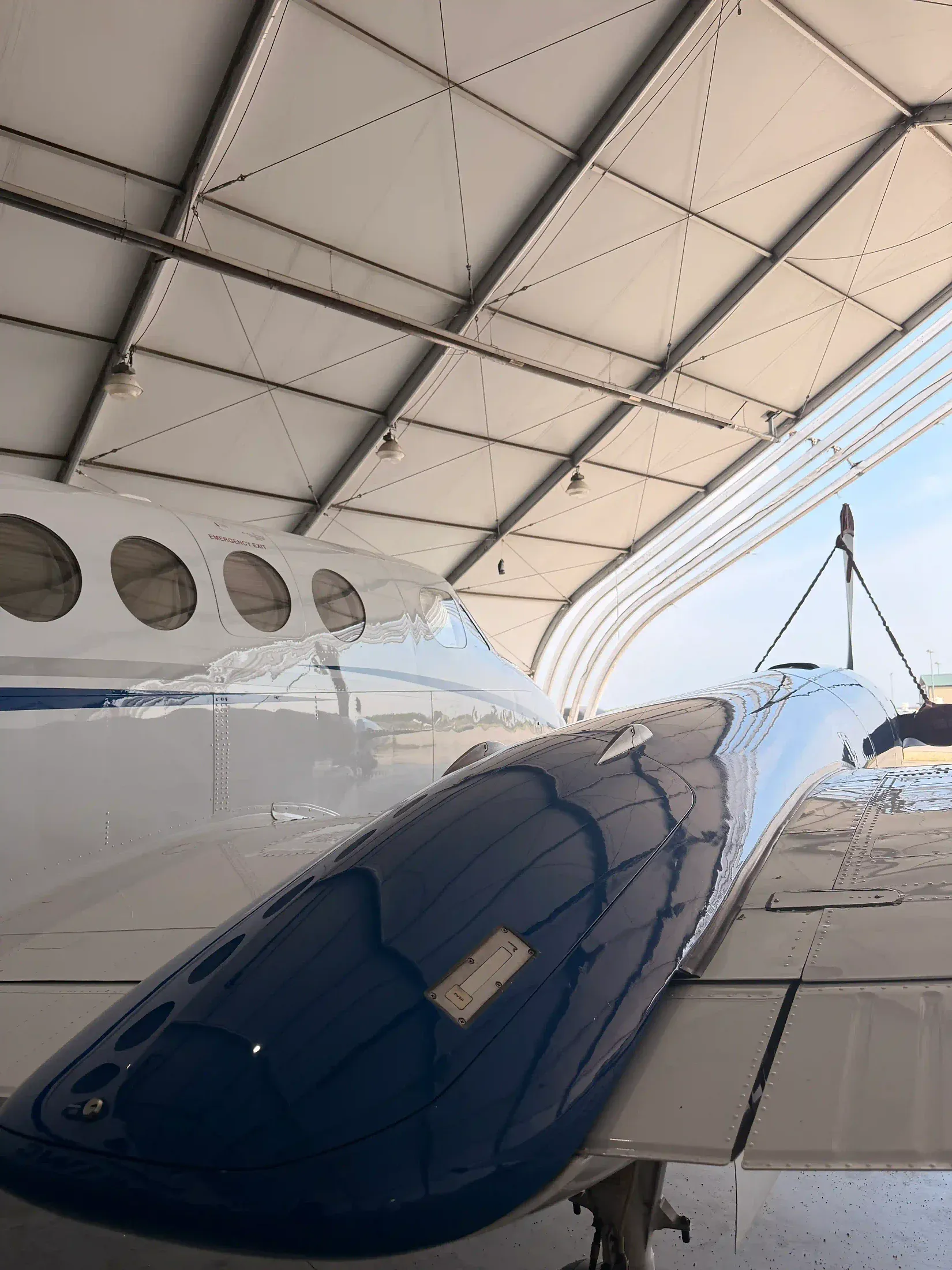 King Air with a deep-gloss protected finish, aircraft ceramic coating in Arkansas, Oklahoma, Missouri and Kansas