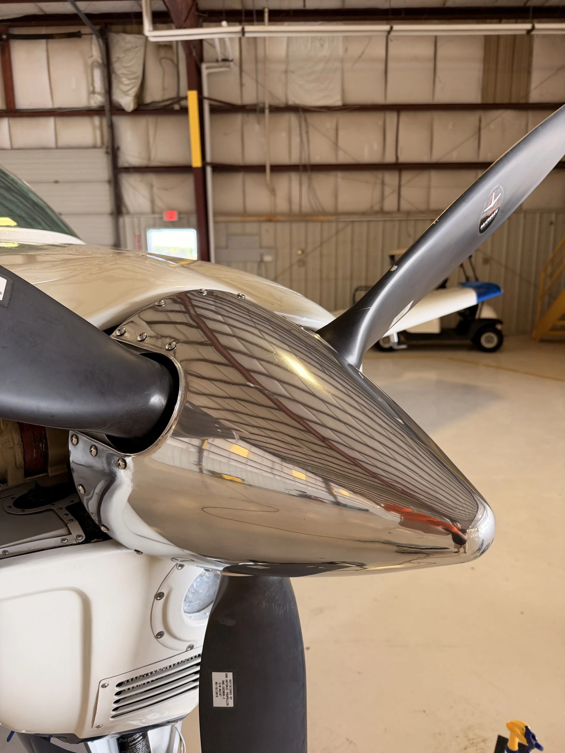 Nose cone brightwork polished to a mirror finish